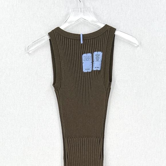 ALEXANDER MCQUEEN Genesis Ribbed Cotton Blend Midi Dress Womens Olive Green Knit - Picture 6 of 15